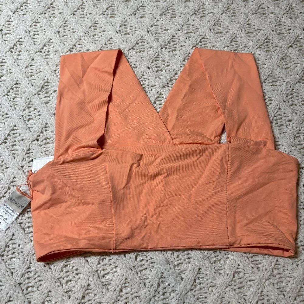 L*Space Parker Top Tangy Orange Deep V Swim‎ Top Women’s Size L NWT